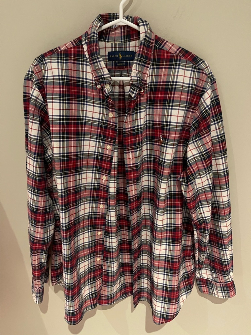 Ralph Lauren Red White and Navy Plaid Button-Down Shirt xl